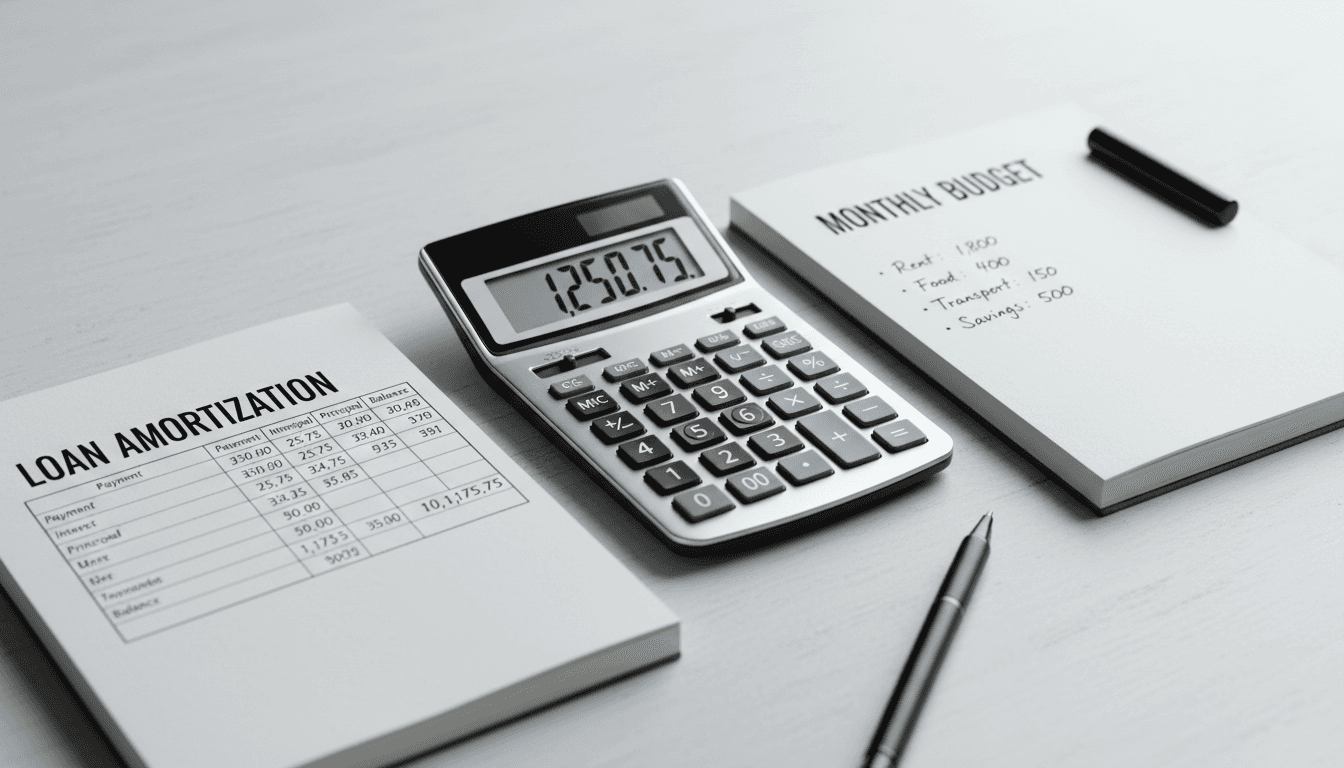 Repayment plan calculation and budget planning materials