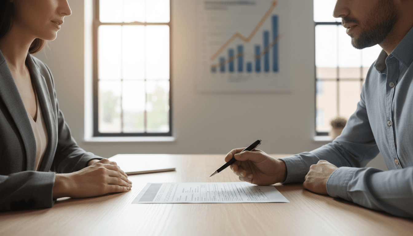 Financial advisor reviewing student loan documents with client